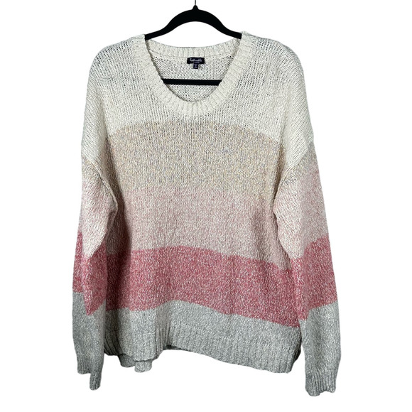 Splendid XLarge Cream Tan‎ Pink Stripe Pullover Sweater - Picture 1 of 4